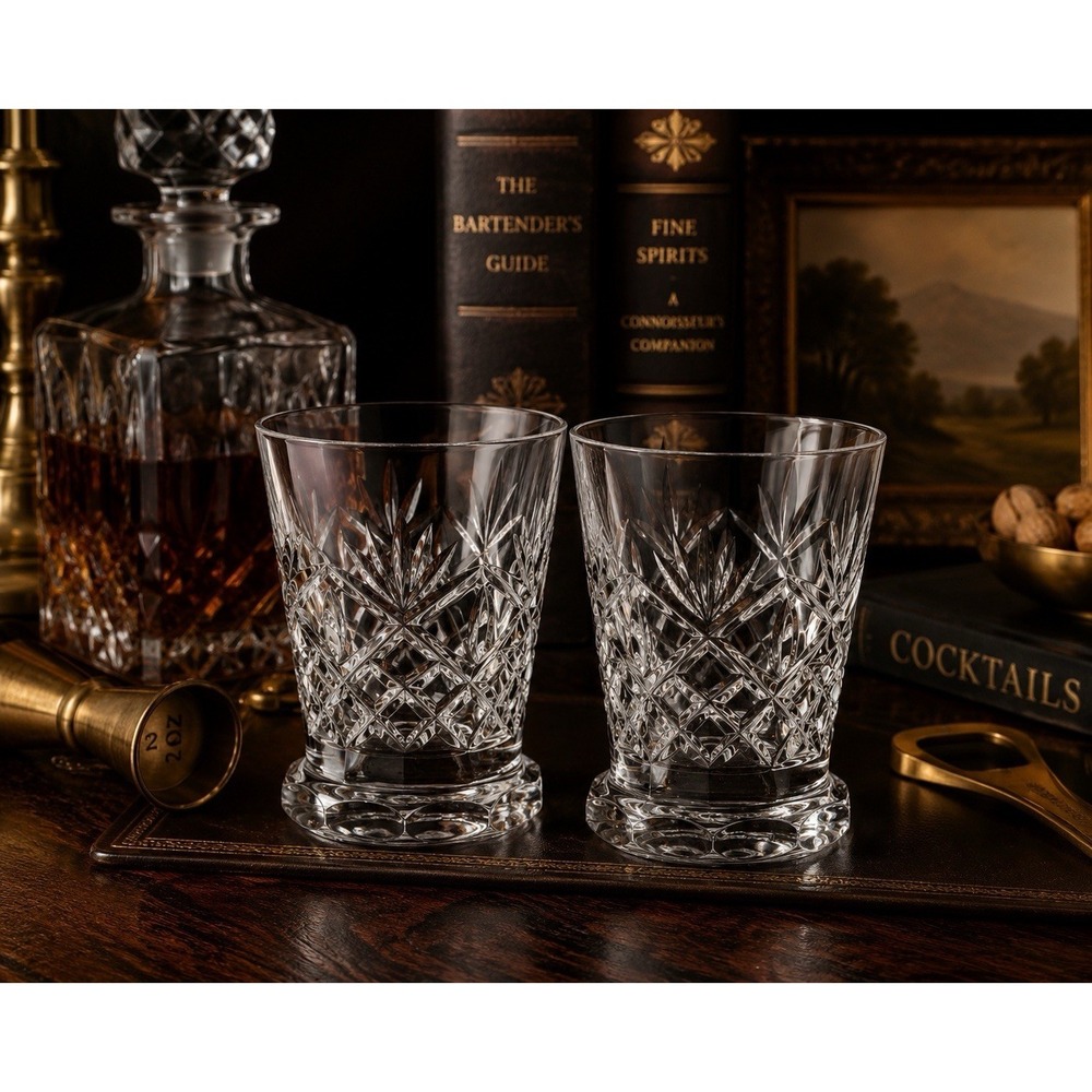 Pair of Waterford Huntley Crystal 9 Oz Flat Tumblers Double Old Fashioned